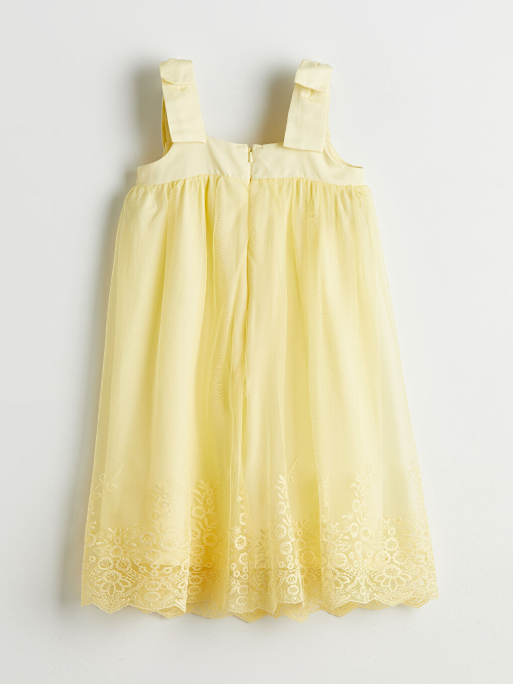 Sarı Kare Yaka Kız Çocuk Elbise-3