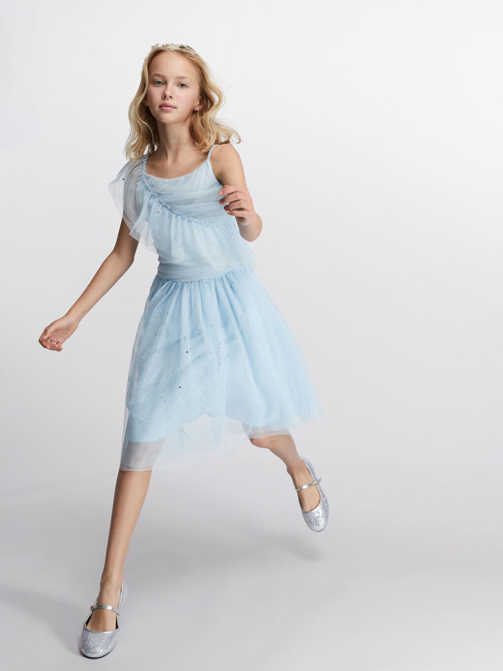 Mavi Işıltılı Kız Çocuk Abiye Elbise