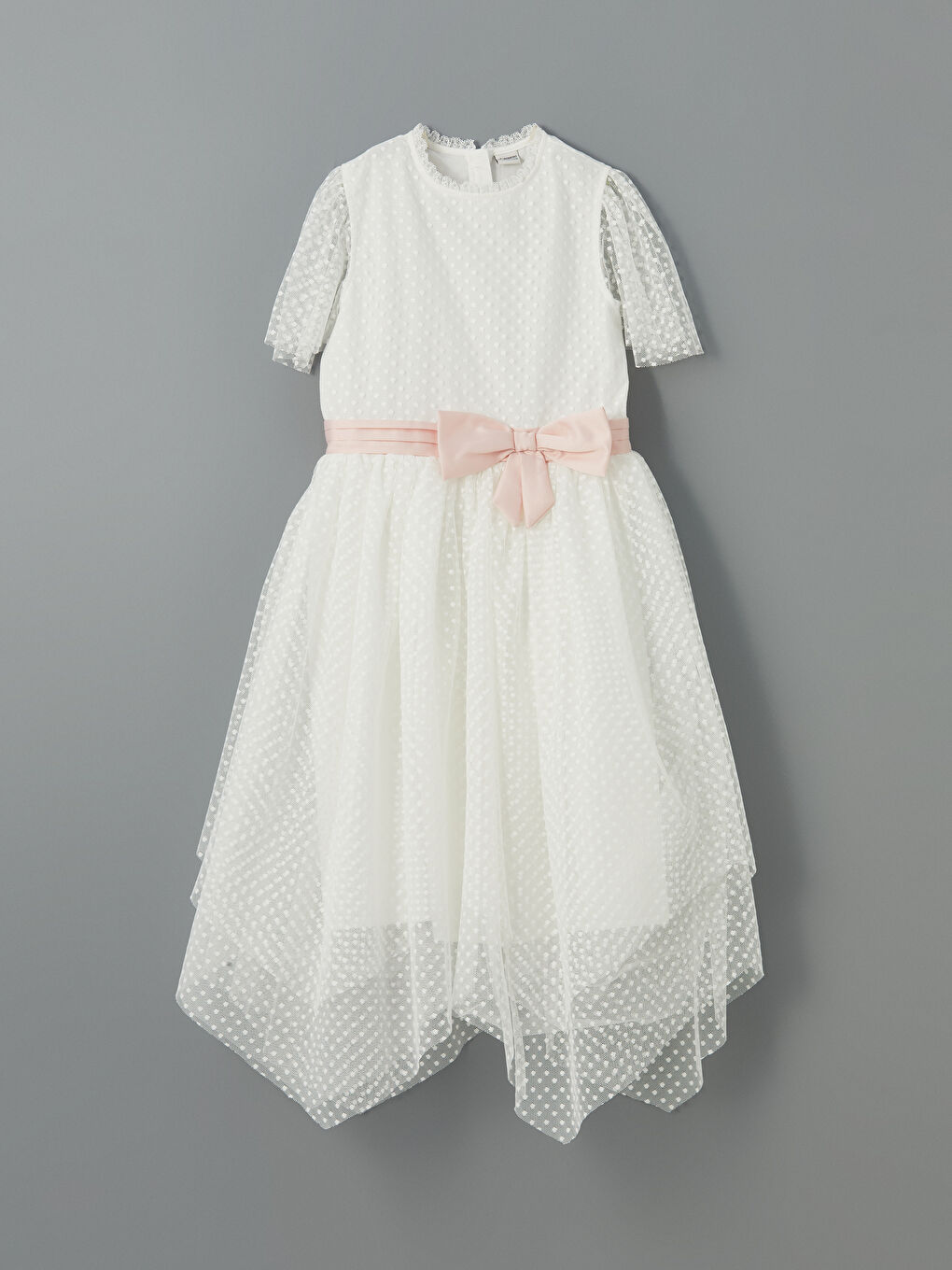 Beyaz Fiyonk Detaylı Kız Çocuk Abiye Elbise-2