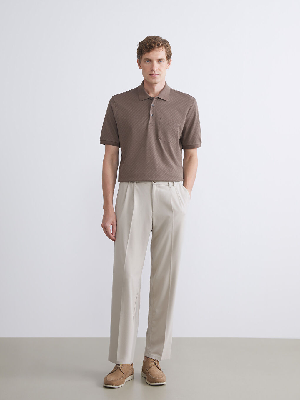 Kahverengi Polo Yaka Merserize Görünümlü Erkek Tişört-1