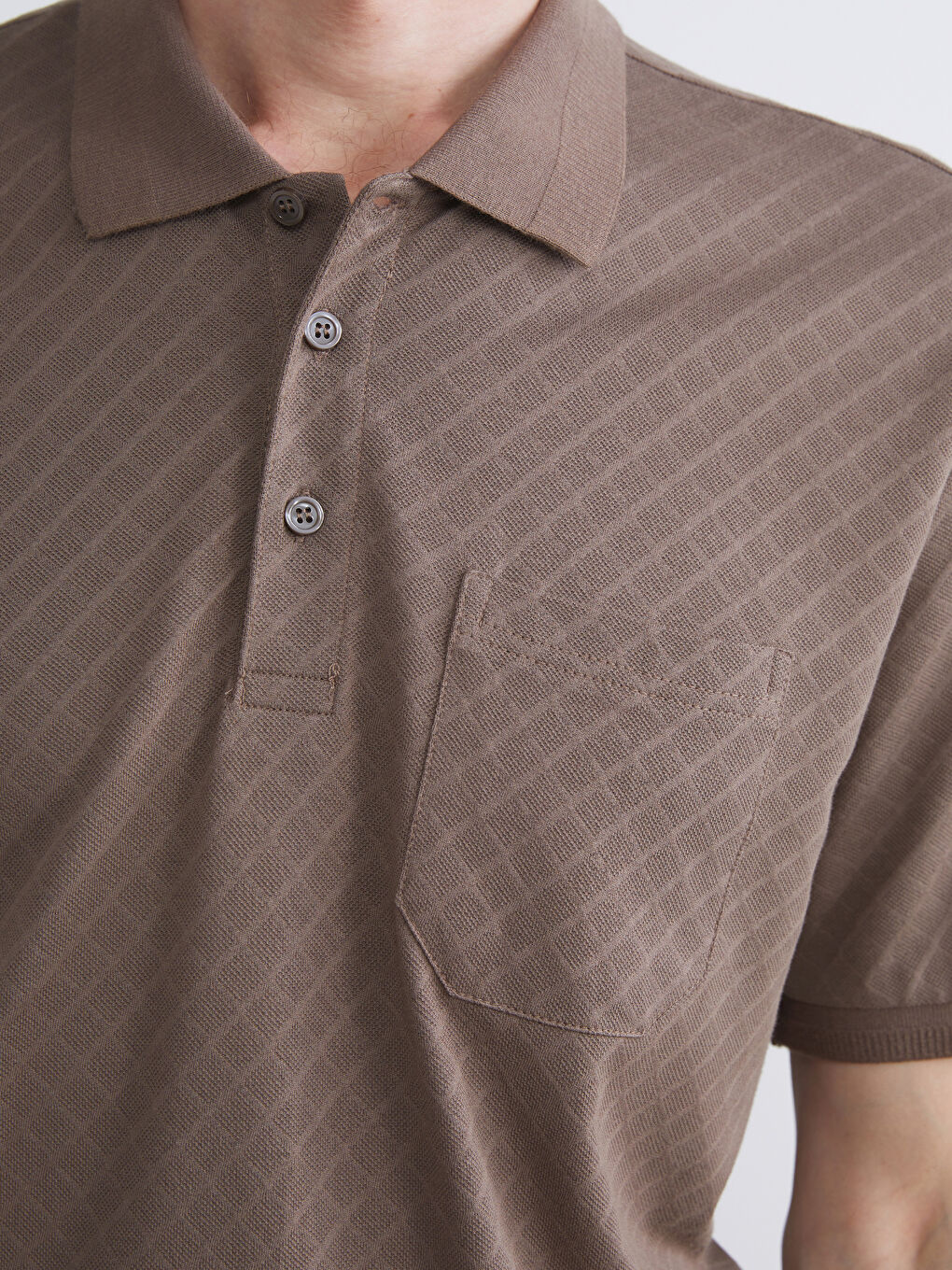 Kahverengi Polo Yaka Merserize Görünümlü Erkek Tişört-2