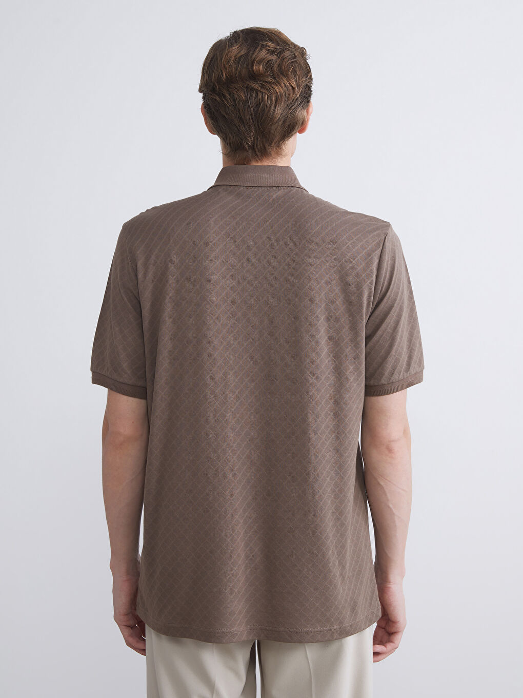 Kahverengi Polo Yaka Merserize Görünümlü Erkek Tişört-3