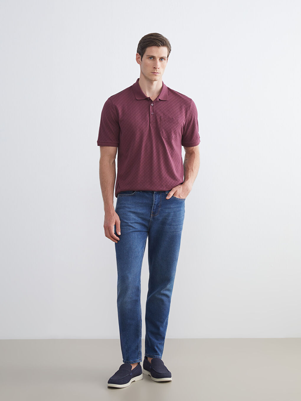 Bordo Polo Yaka Merserize Görünümlü Erkek Tişört-1