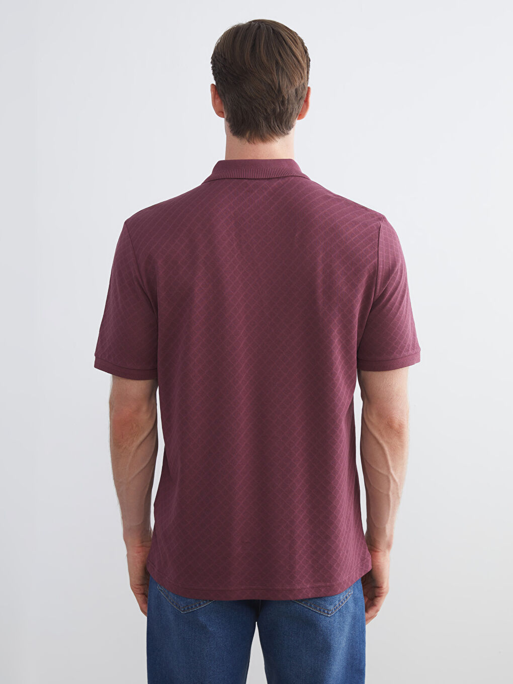 Bordo Polo Yaka Merserize Görünümlü Erkek Tişört-3
