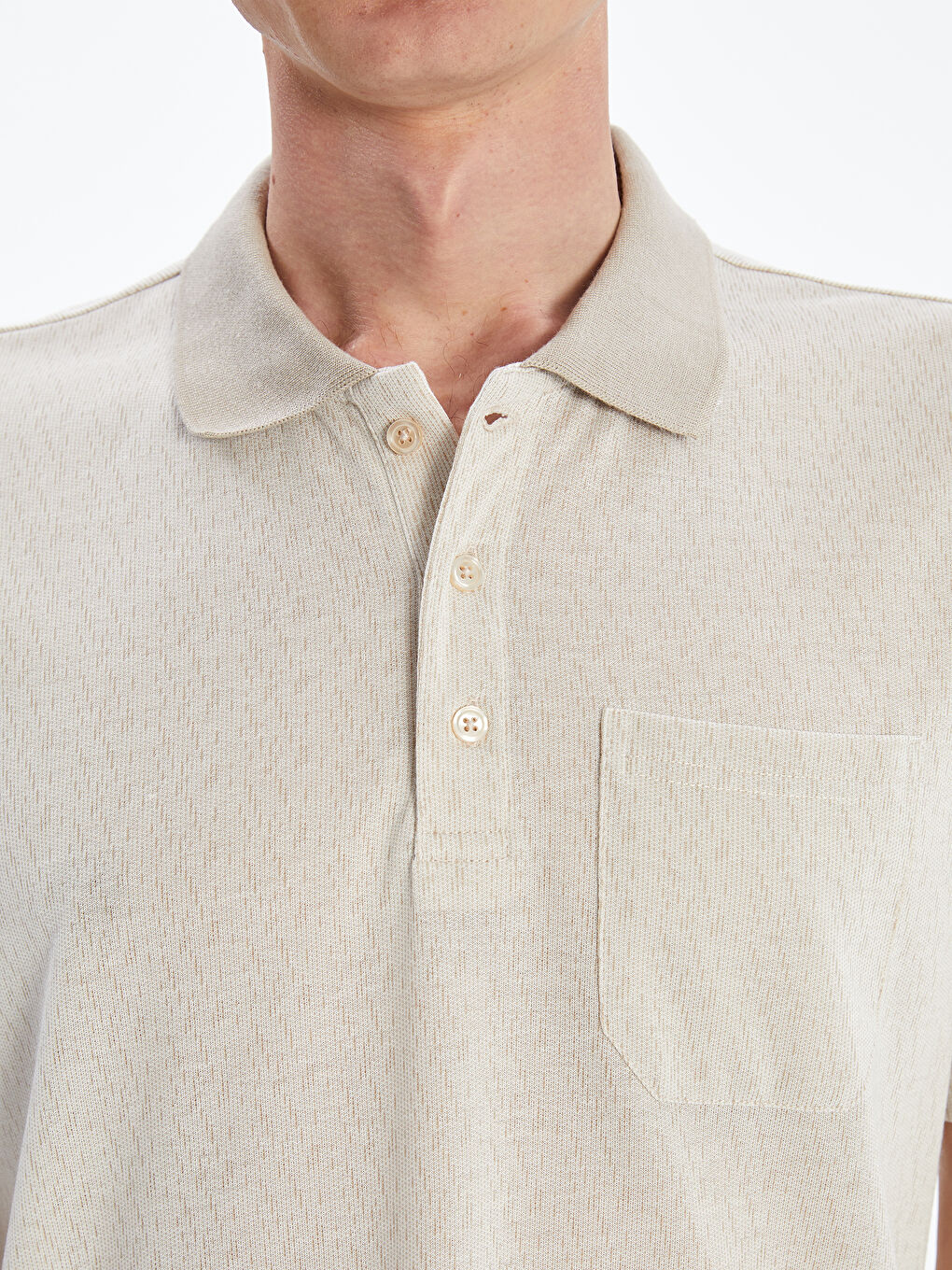 Bej Polo Yaka Merserize Görünümlü Erkek Tişört-4