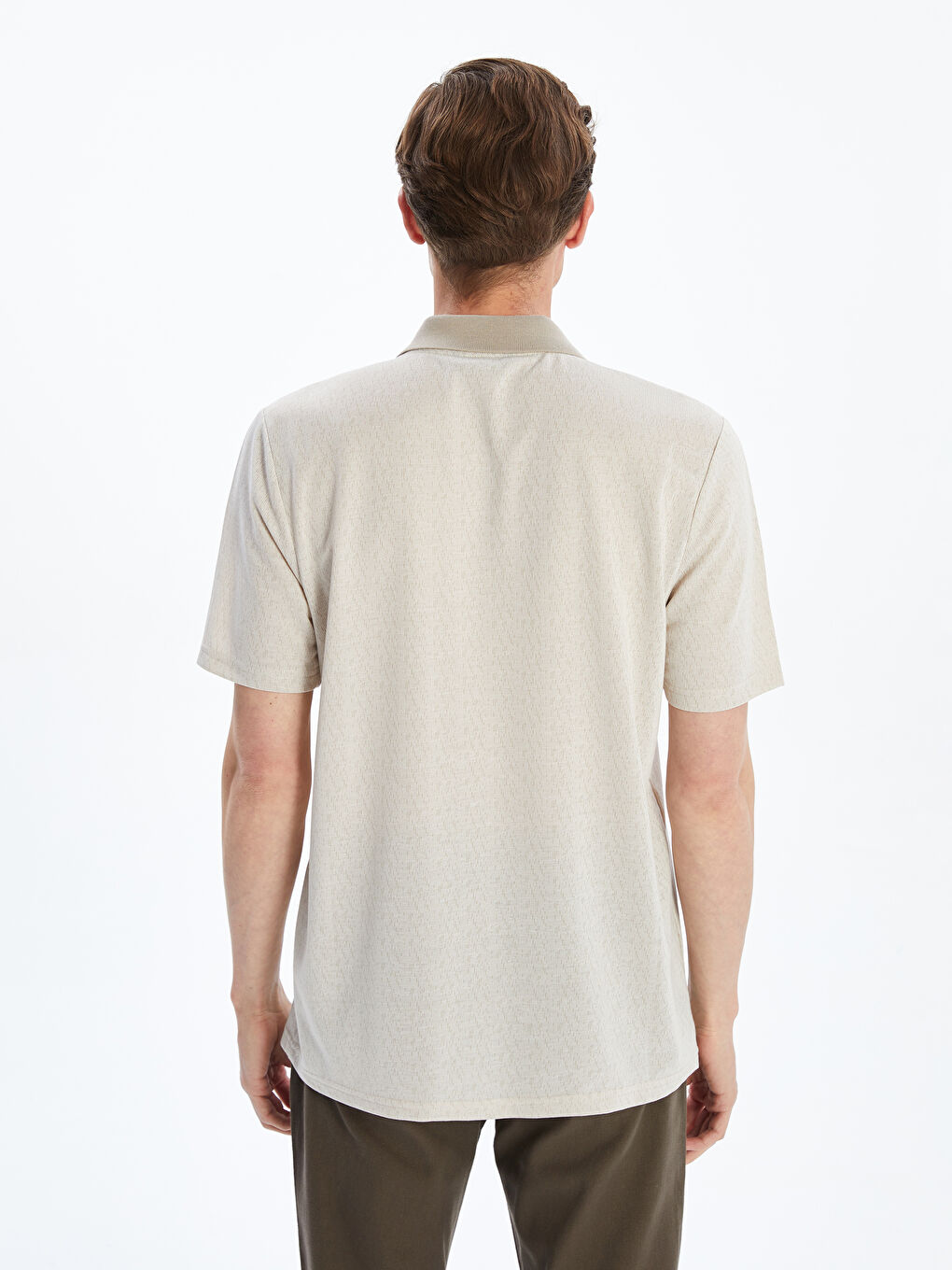 Bej Polo Yaka Merserize Görünümlü Erkek Tişört-6