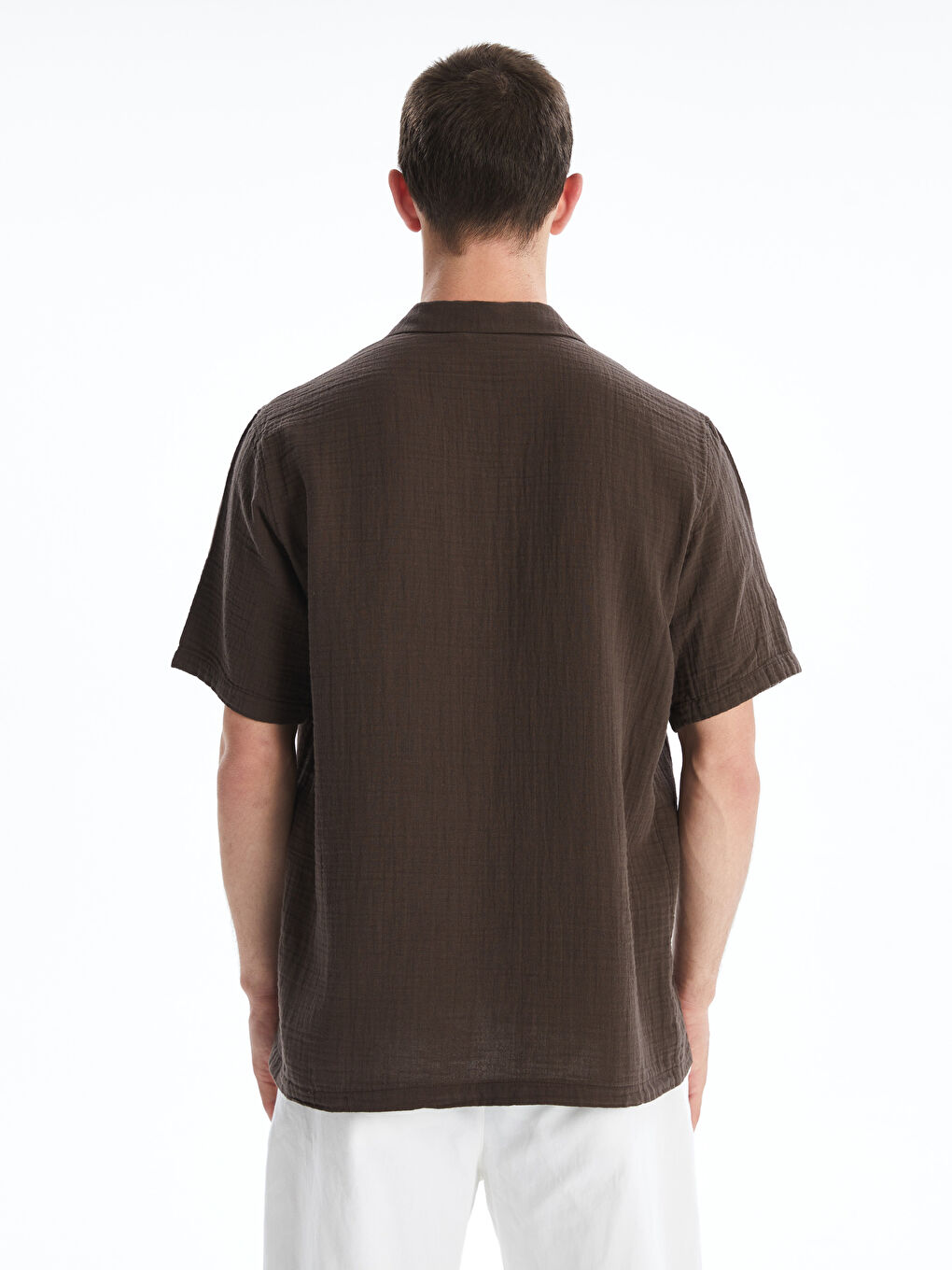 Kahverengi Standart Fit Kısa Kollu Erkek Gömlek-7