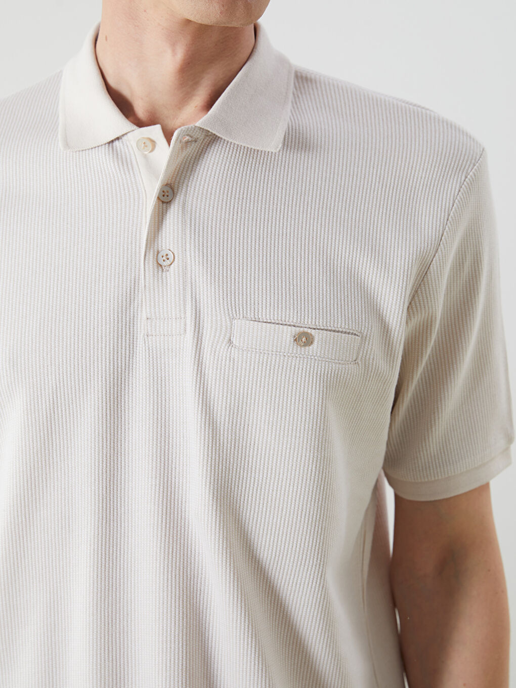 Bej Polo Yaka Merserize Görünümlü Erkek Tişört-2