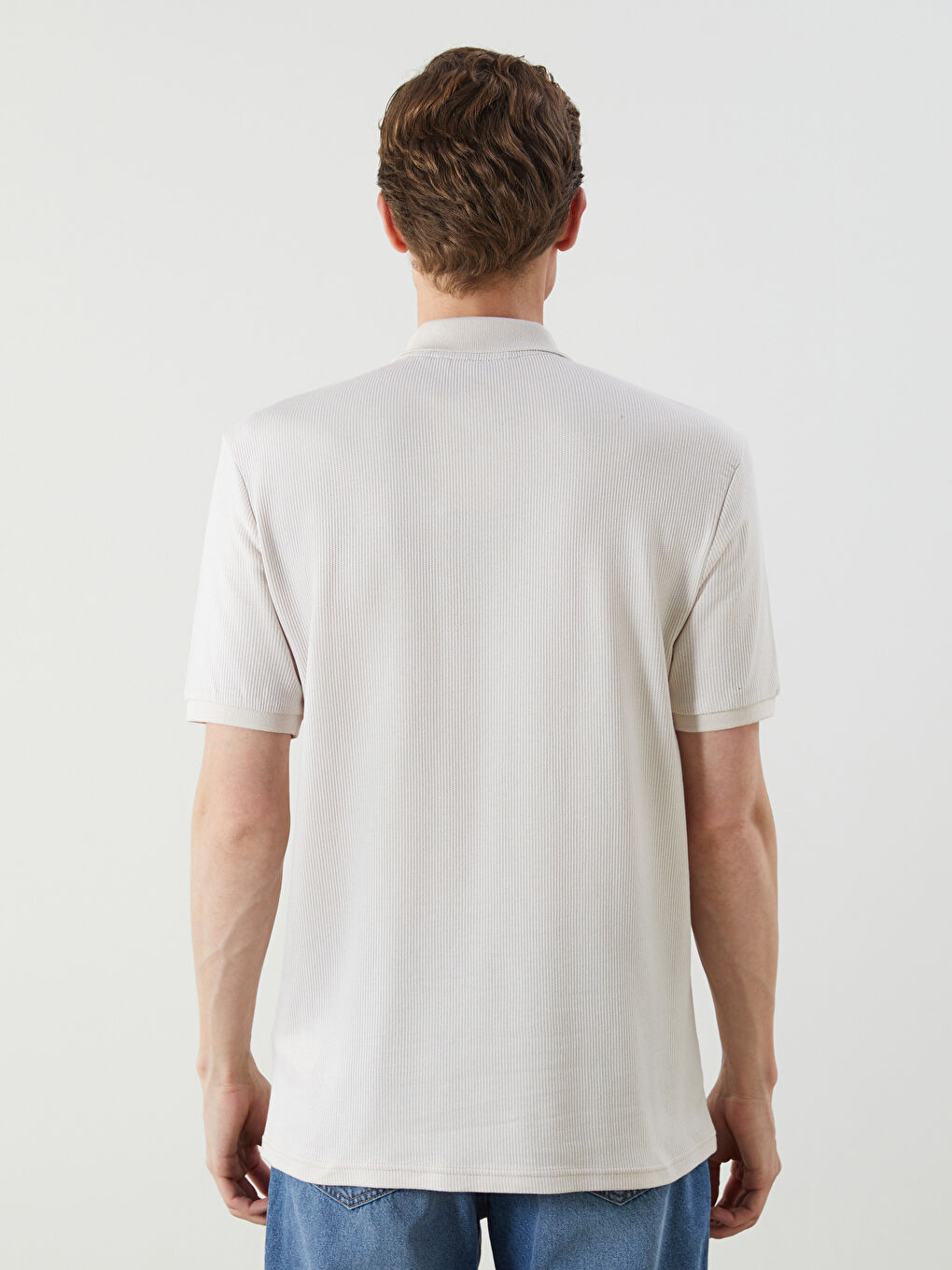 Bej Polo Yaka Merserize Görünümlü Erkek Tişört-3