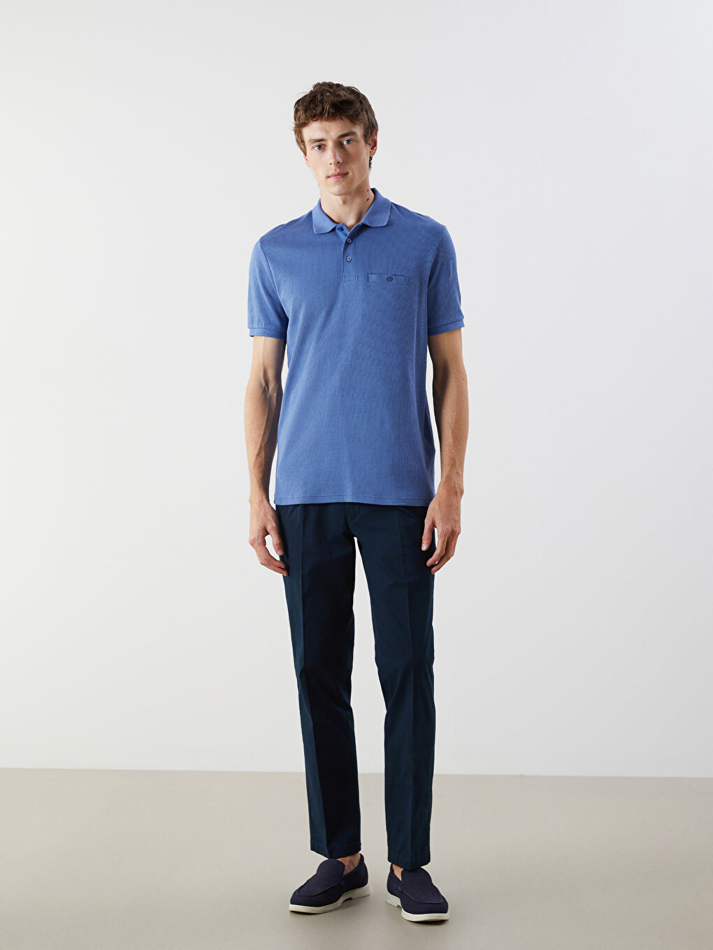 Mavi Polo Yaka Merserize Görünümlü Erkek Tişört-1