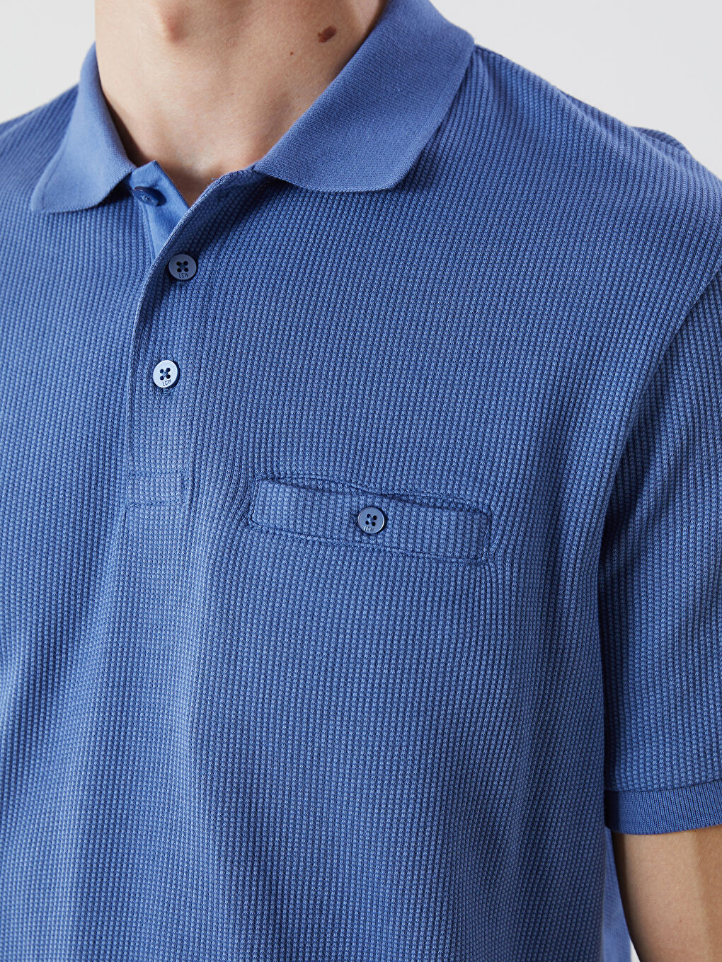Mavi Polo Yaka Merserize Görünümlü Erkek Tişört-2
