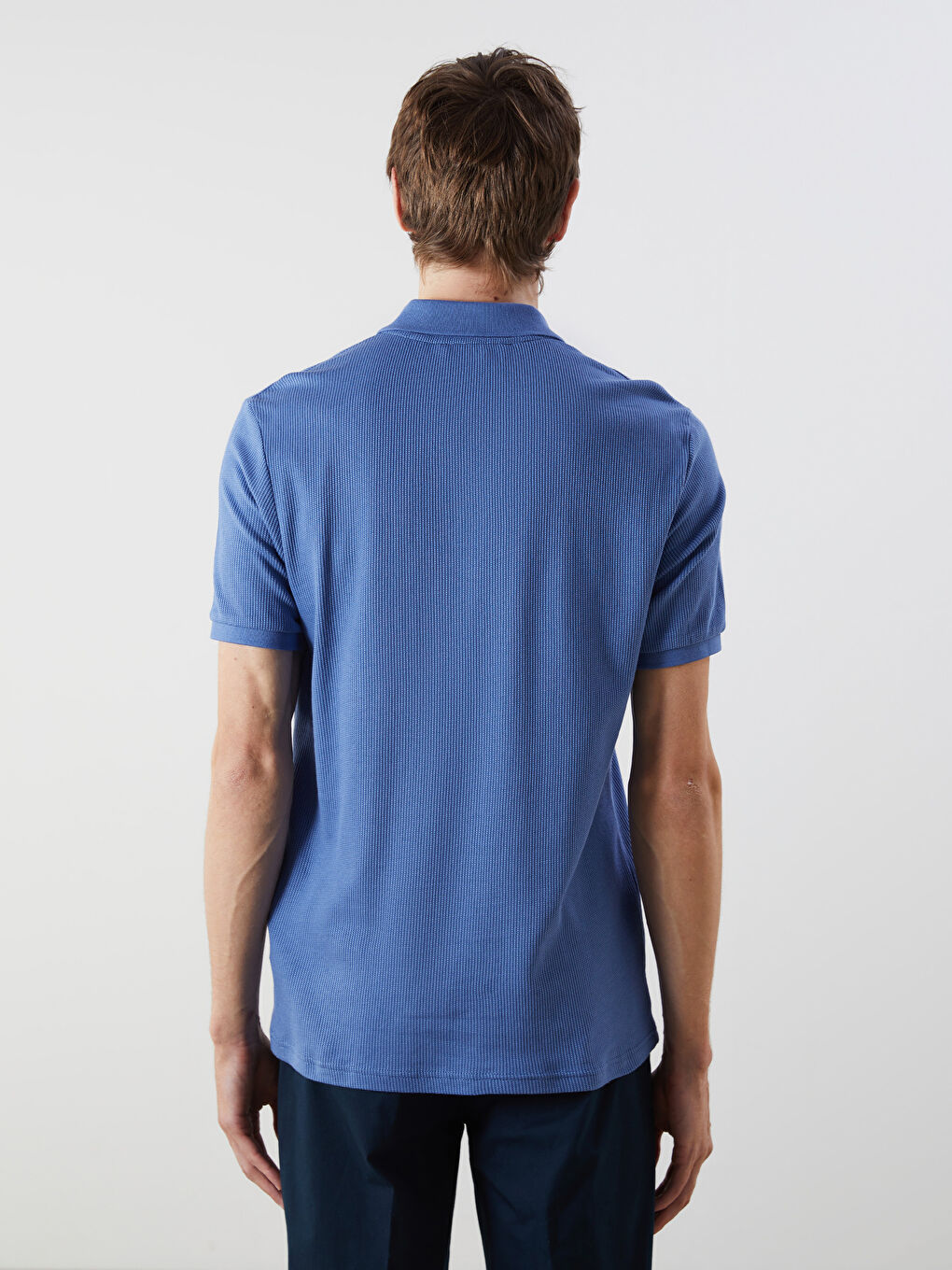 Mavi Polo Yaka Merserize Görünümlü Erkek Tişört-3