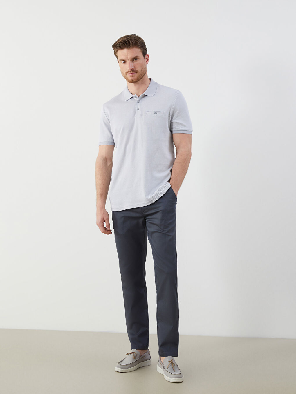 Gri Polo Yaka Merserize Görünümlü Erkek Tişört-1