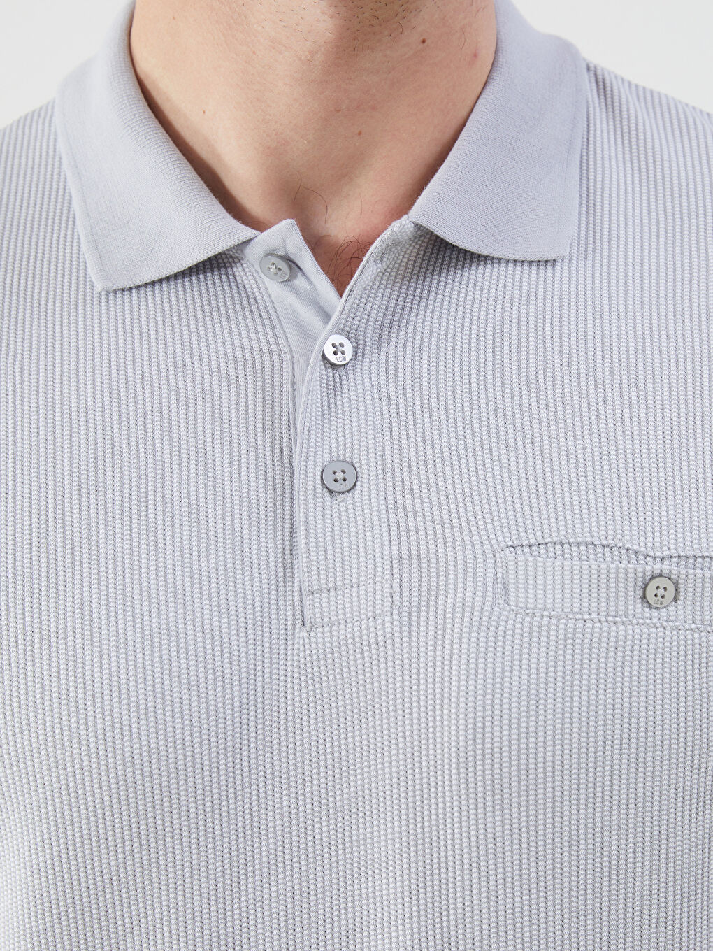 Gri Polo Yaka Merserize Görünümlü Erkek Tişört-2