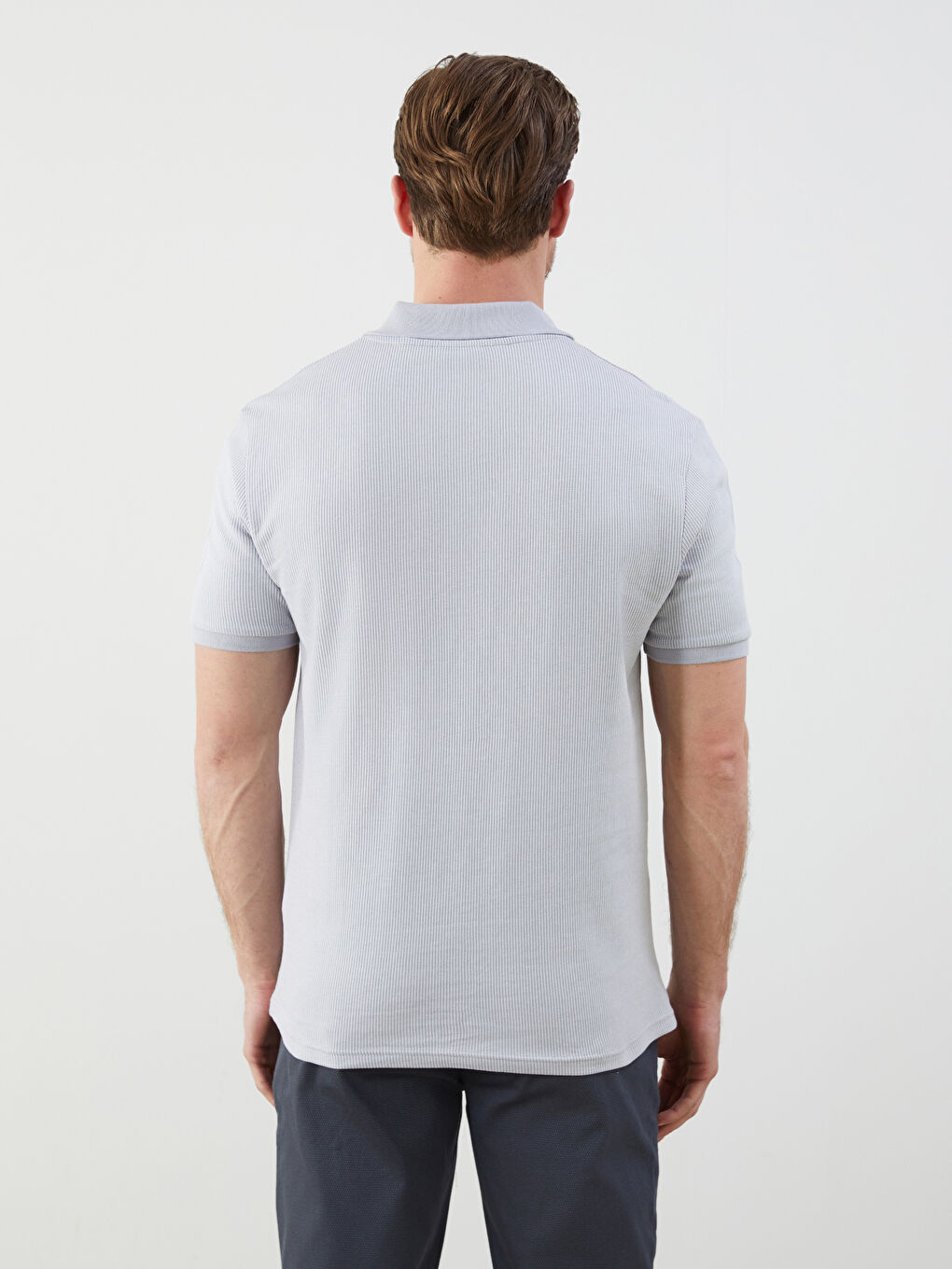 Gri Polo Yaka Merserize Görünümlü Erkek Tişört-3