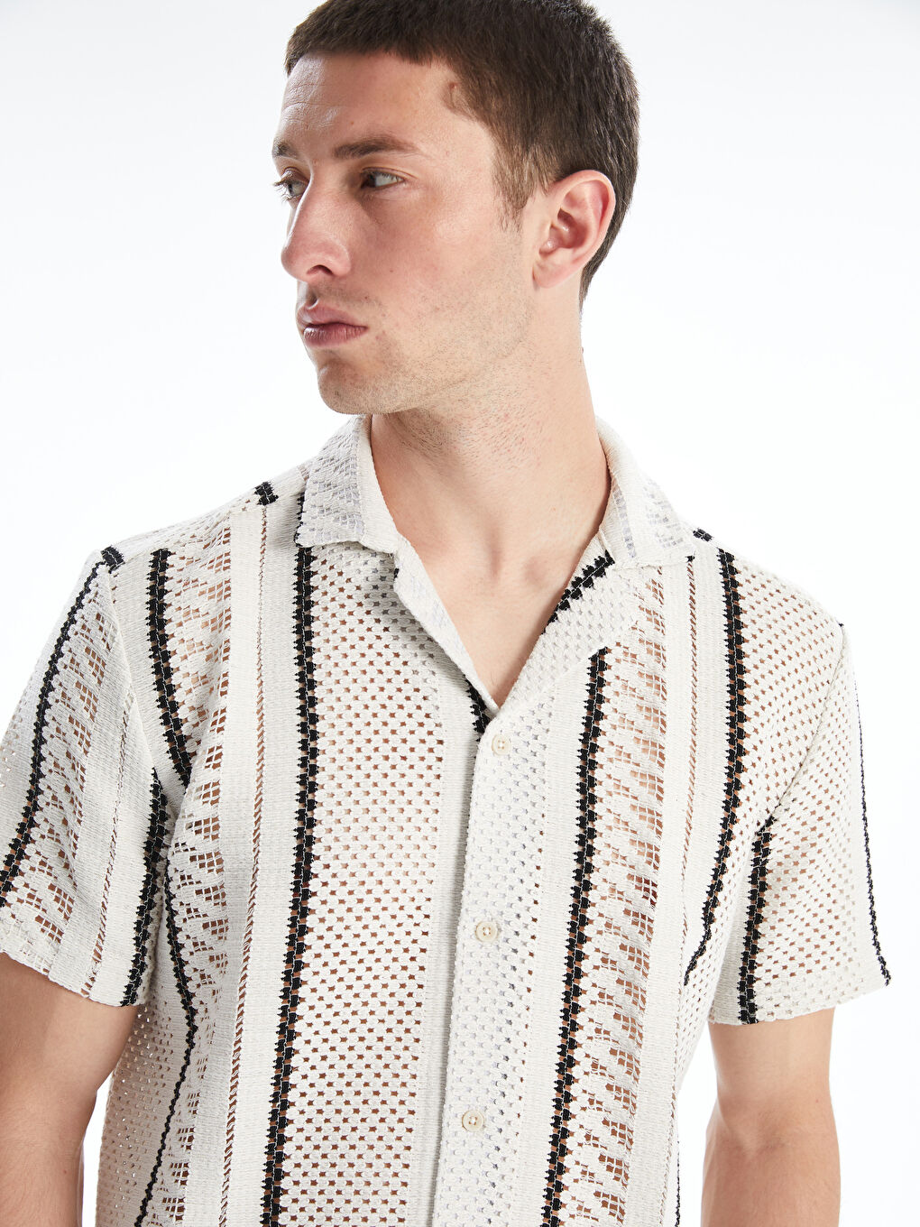 Beyaz Regular Fit Kısa Kollu Desenli Erkek Gömlek