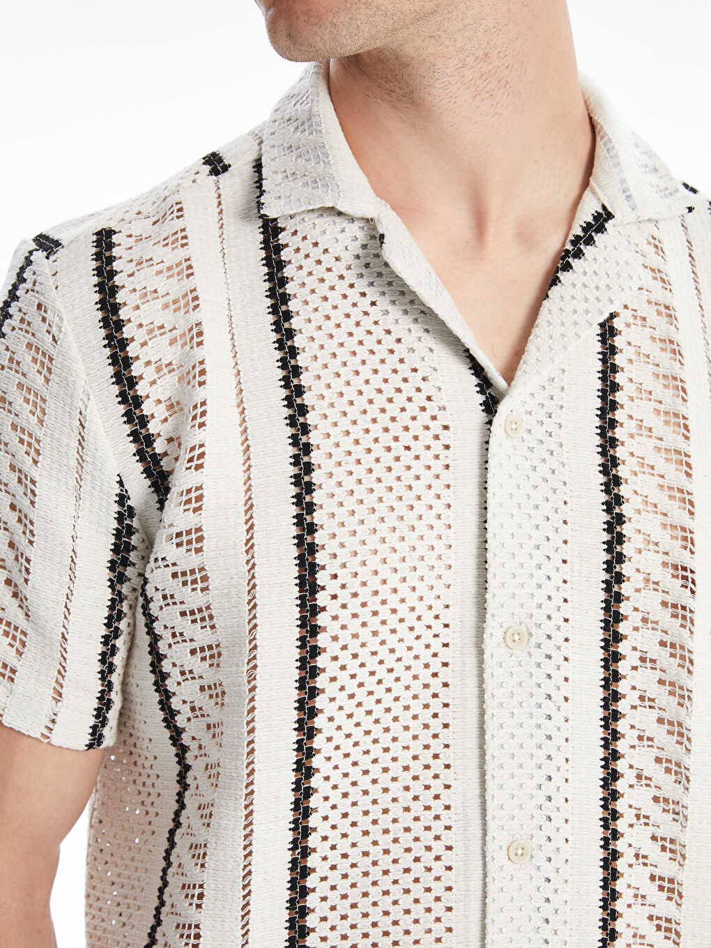 Beyaz Regular Fit Kısa Kollu Desenli Erkek Gömlek-2