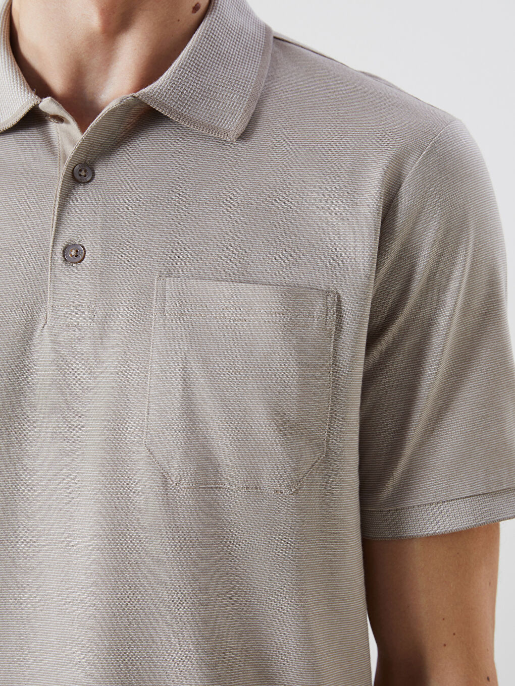 Bej Polo Yaka Çizgili Merserize Görünümlü Erkek Tişört-2