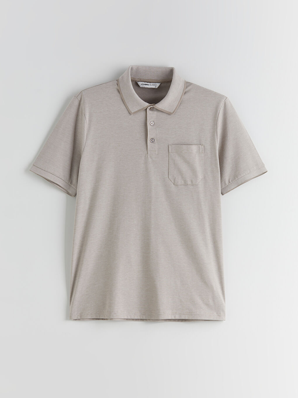 Bej Polo Yaka Çizgili Merserize Görünümlü Erkek Tişört-4