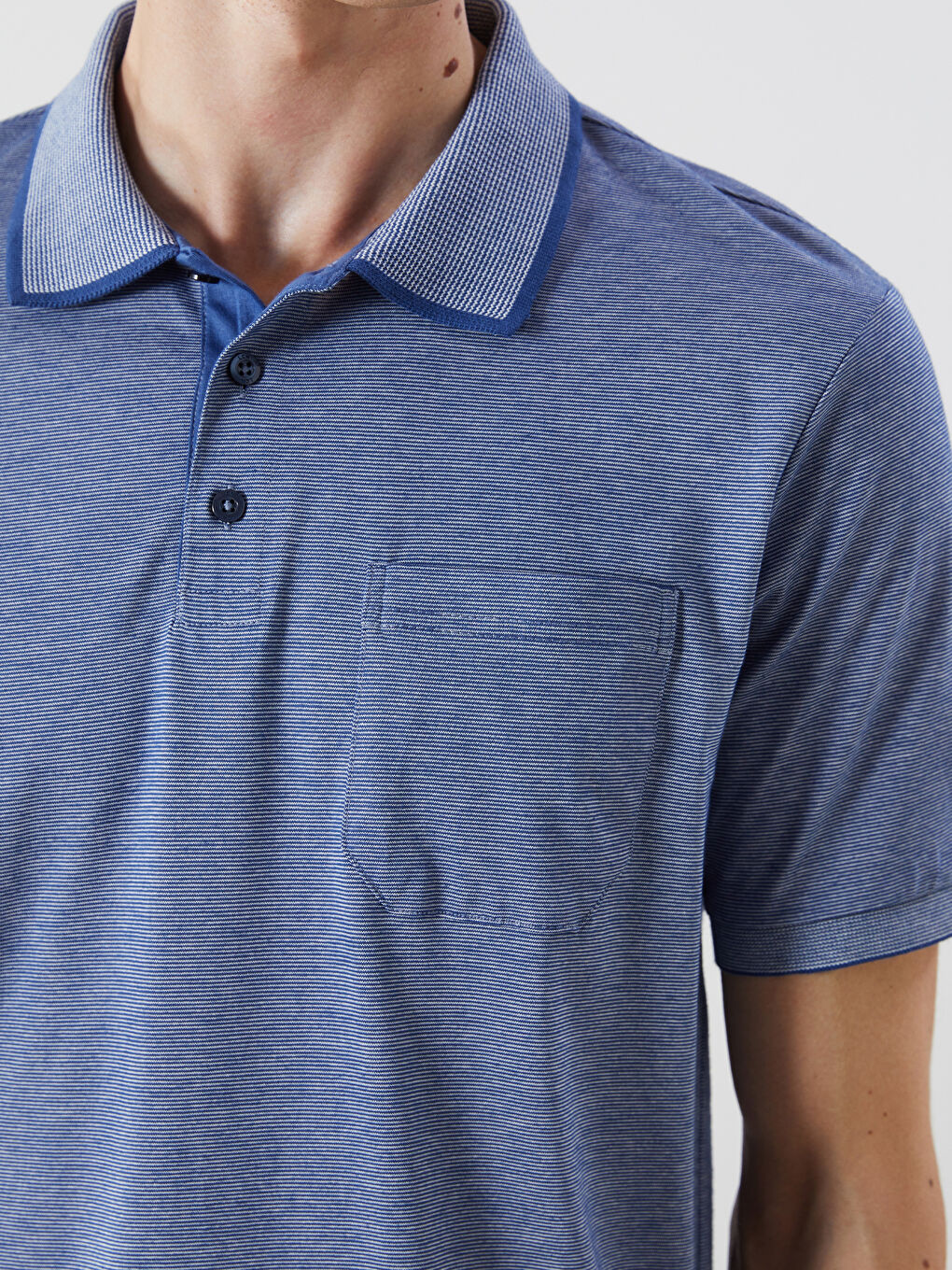 Polo Neck Striped Mercerized-Look Men's T-Shirt-2