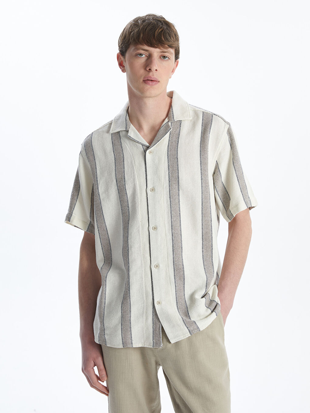 Regular Fit Short Sleeve Striped Men's Shirt -S5FB81Z8-LEA
