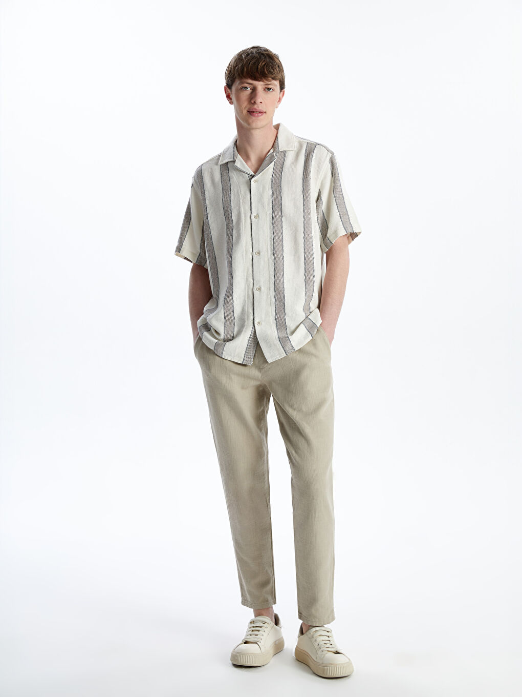Regular Fit Short Sleeve Striped Men's Shirt -S5FB81Z8-LEA