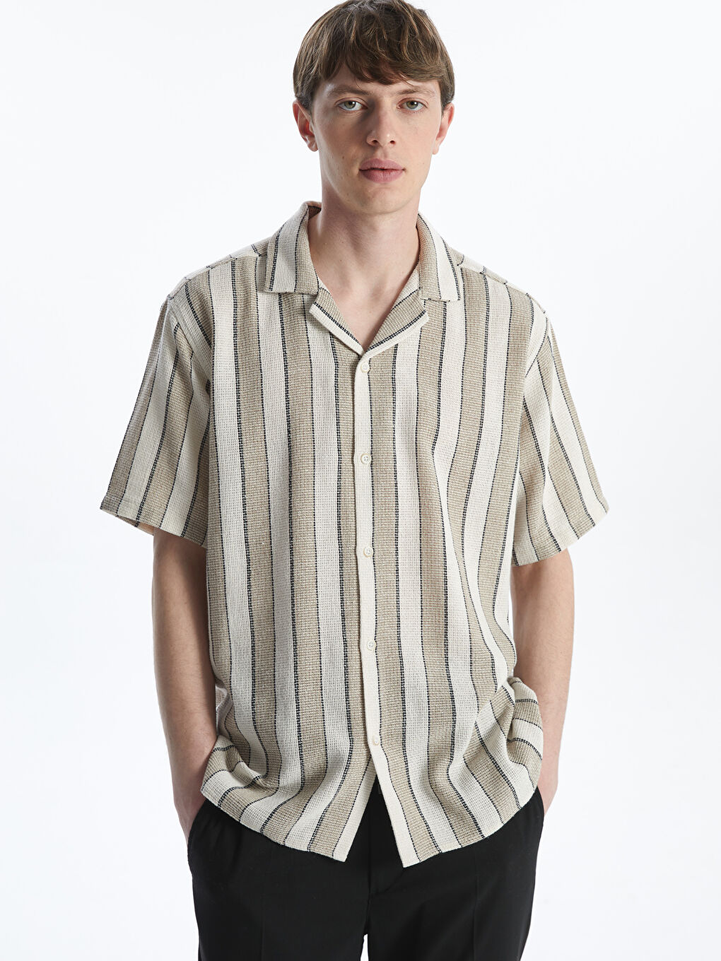 Regular Fit Short Sleeve Striped Men's Shirt -S5FB81Z8-YUT