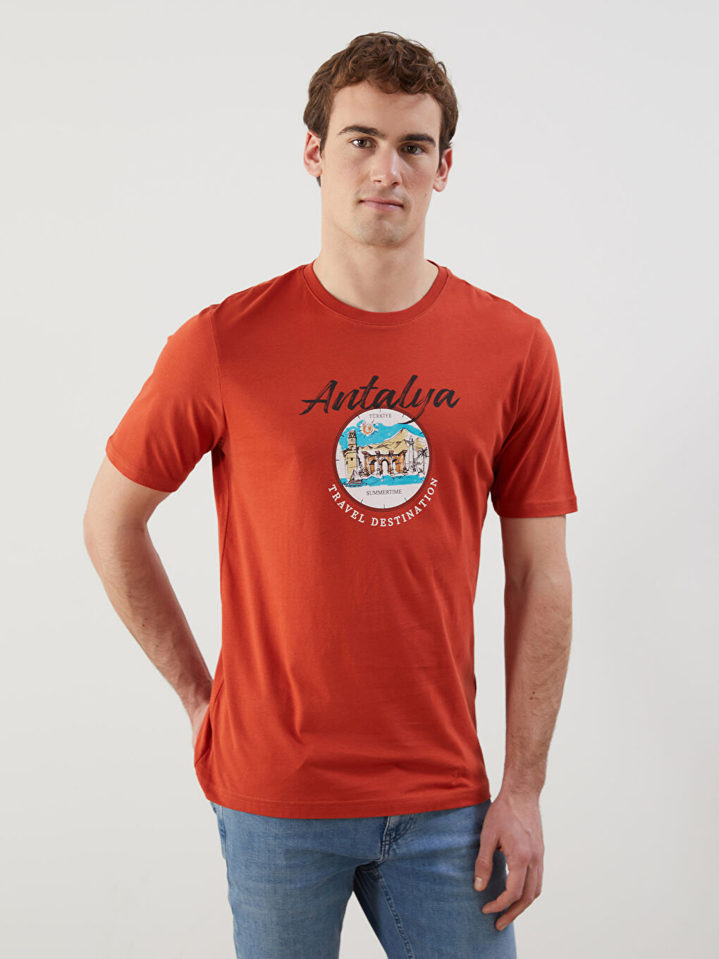 Crew Neck Short Sleeve Antalya Printed Cotton Men's T-Shirt -S5FC03Z8-SNB
