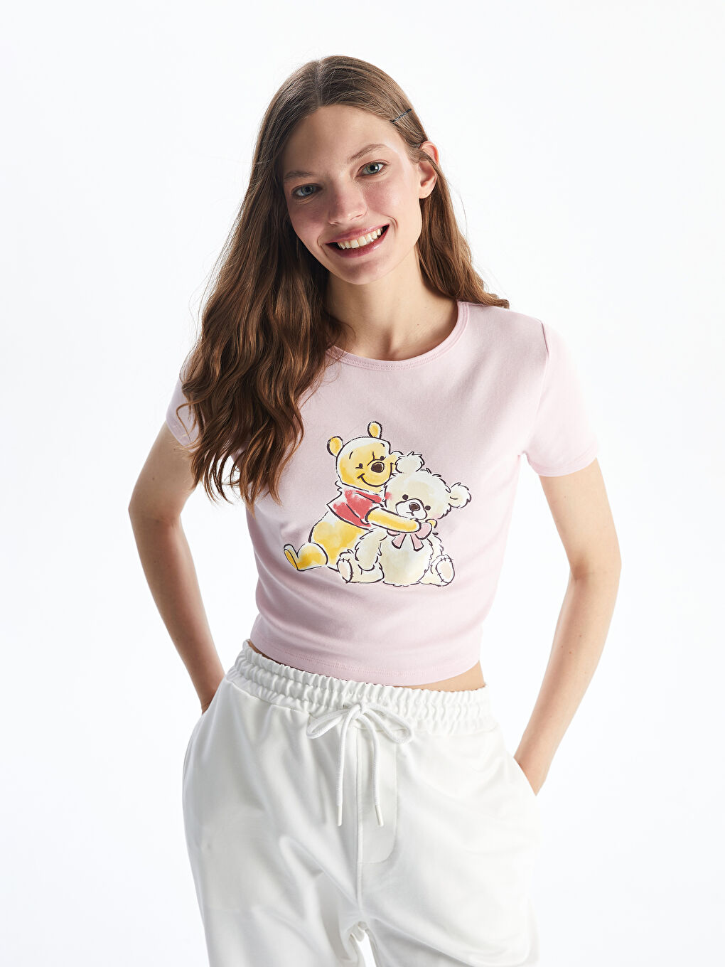 Crew Neck Winnie the Pooh Printed Women's Crop Top -S5FC18Z8-RVQ
