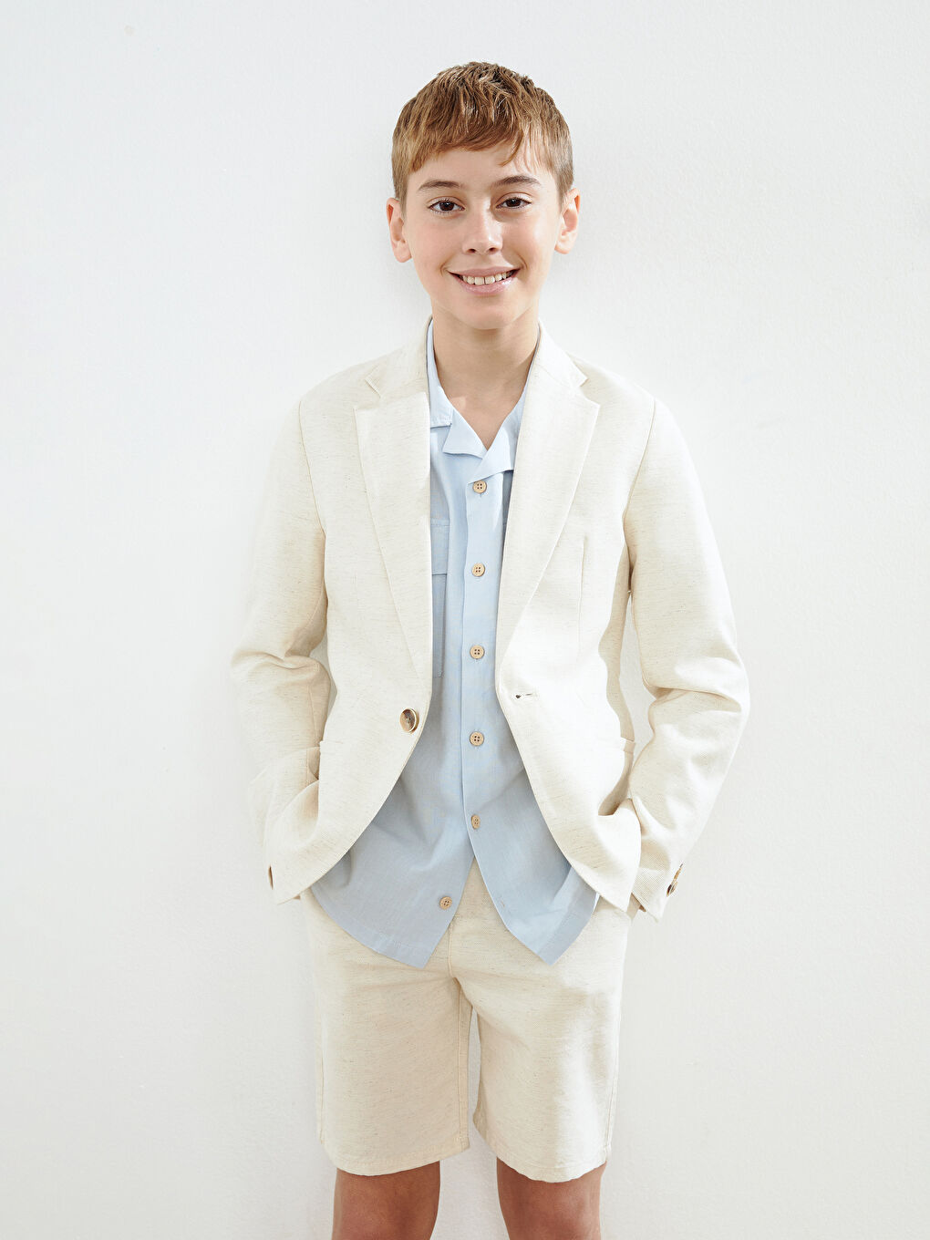 LCW Kids Ekru Keten Karışımlı Erkek Çocuk Blazer Ceket - 1