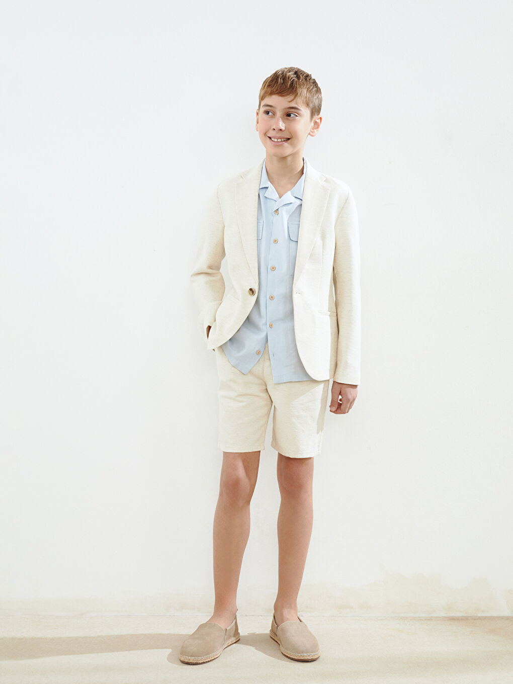 LCW Kids Ekru Keten Karışımlı Erkek Çocuk Blazer Ceket - 3