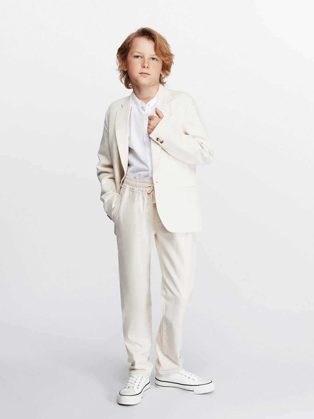 LCW Kids Ekru Keten Karışımlı Erkek Çocuk Blazer Ceket