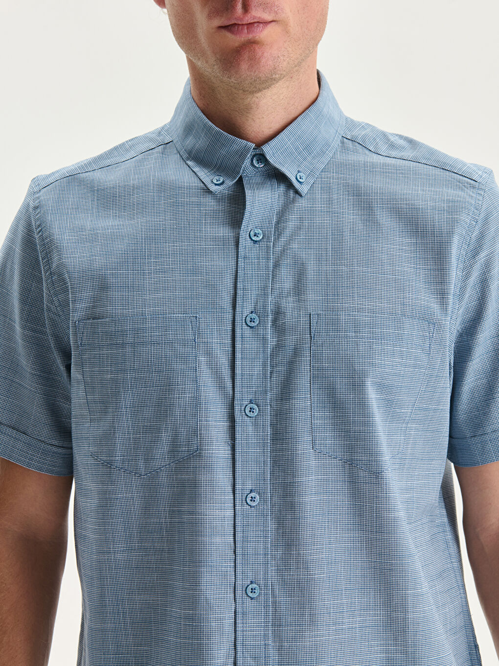 Lacivert Regular Fit Kısa Kollu Poplin Erkek Gömlek-4