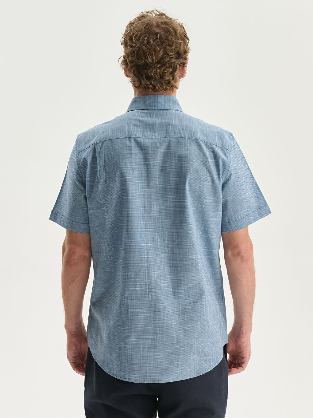 Lacivert Regular Fit Kısa Kollu Poplin Erkek Gömlek-6