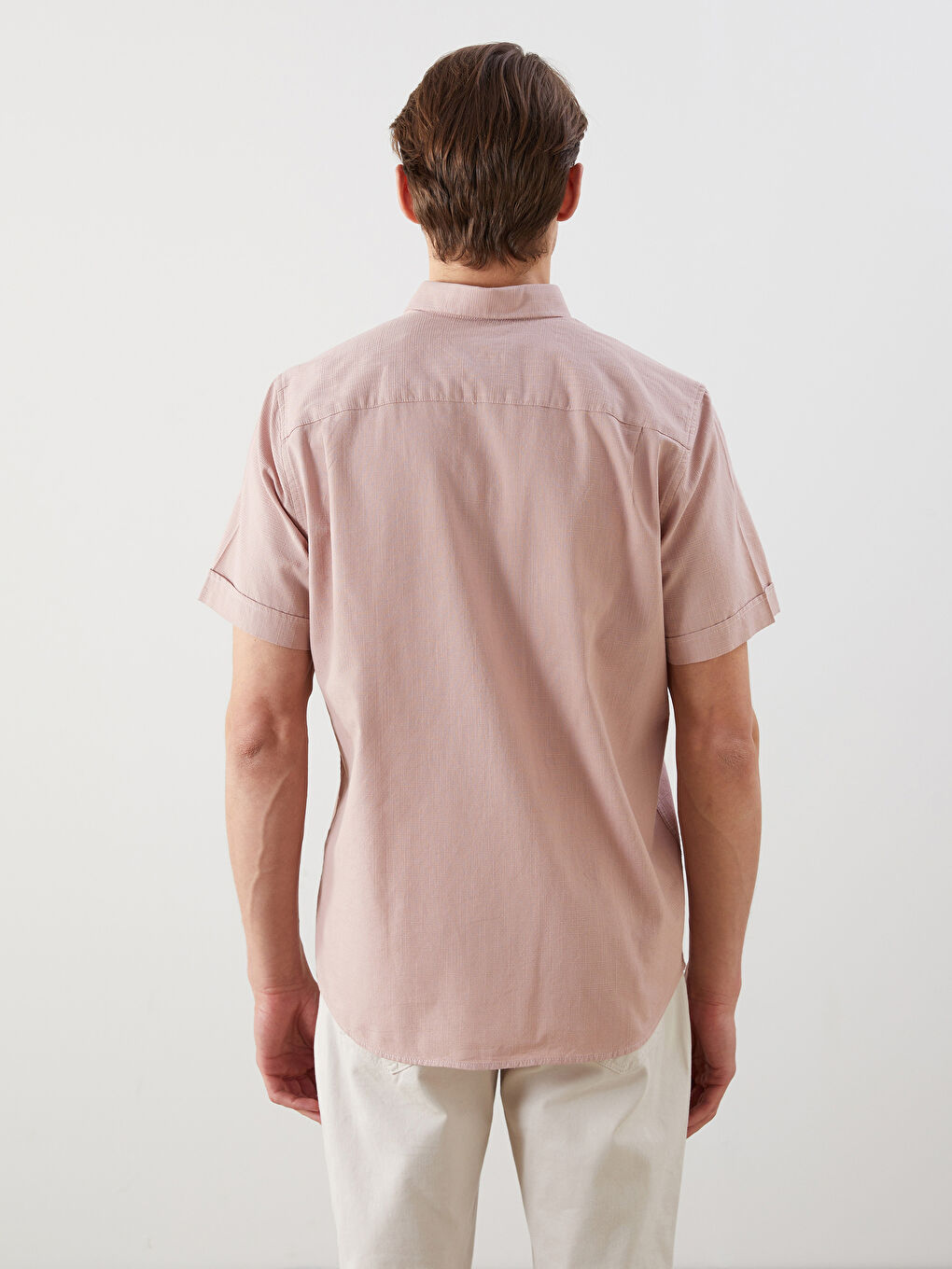 LCWAIKIKI Classic Pembe Regular Fit Kısa Kollu Armürlü Erkek Gömlek - 3