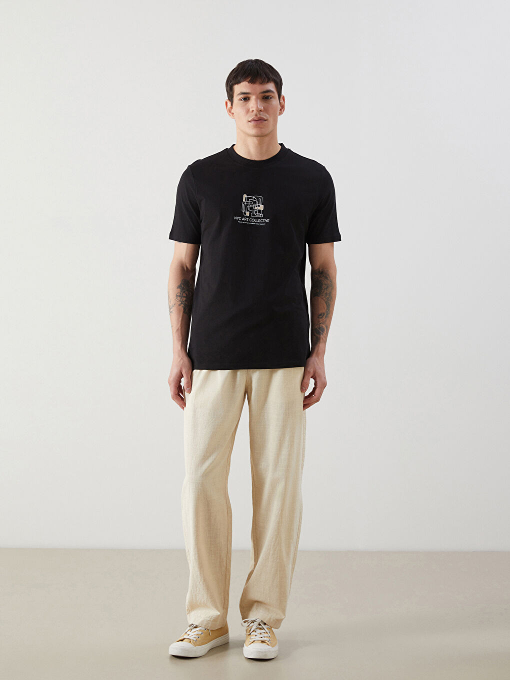 بنطلون رجالي مريح وواسع شوية بلمسة كتان-2