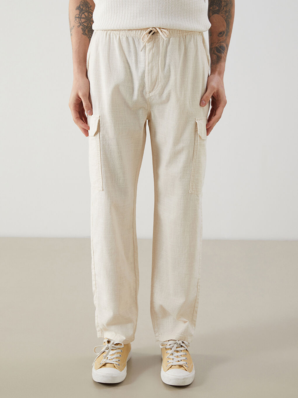 Relaxed Fit Linen Look Men's Trousers -S5FC76Z8-FT0