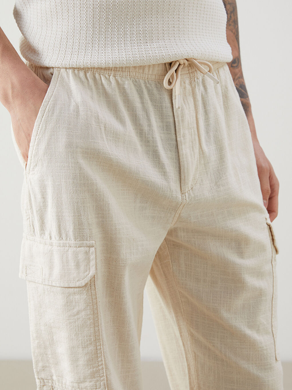 Relaxed Fit Linen Look Men's Trousers -S5FC76Z8-FT0