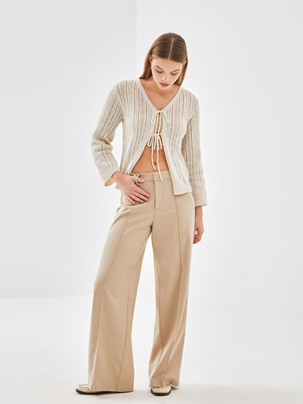 Slim Fit Wide Leg Women's Trousers -S5FC80Z8-FGB