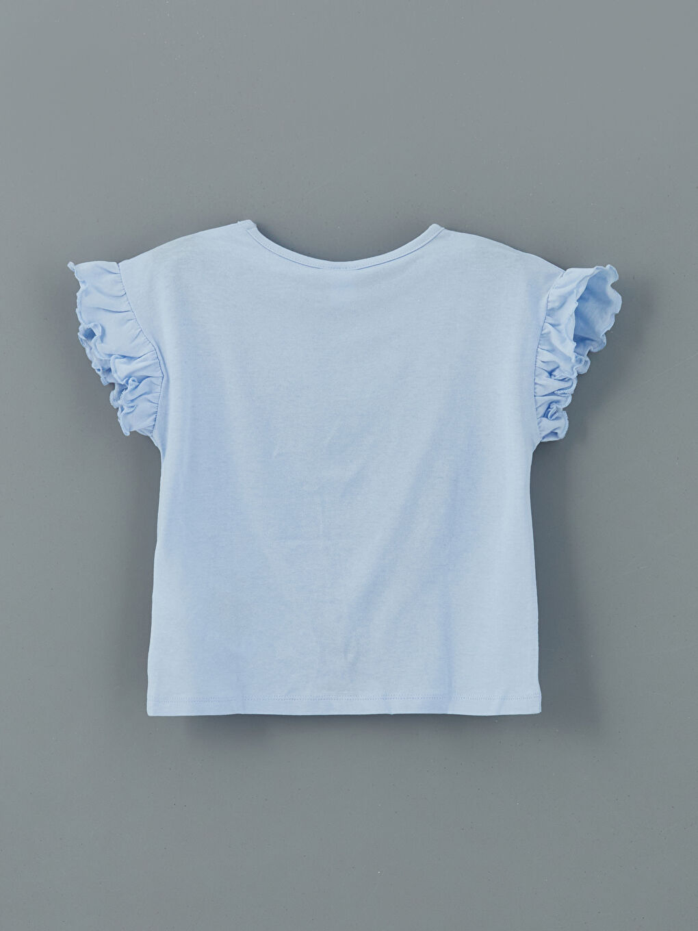 Lila Bisiklet Yaka Baskılı Fırfırlı Kız Çocuk Tişört-1