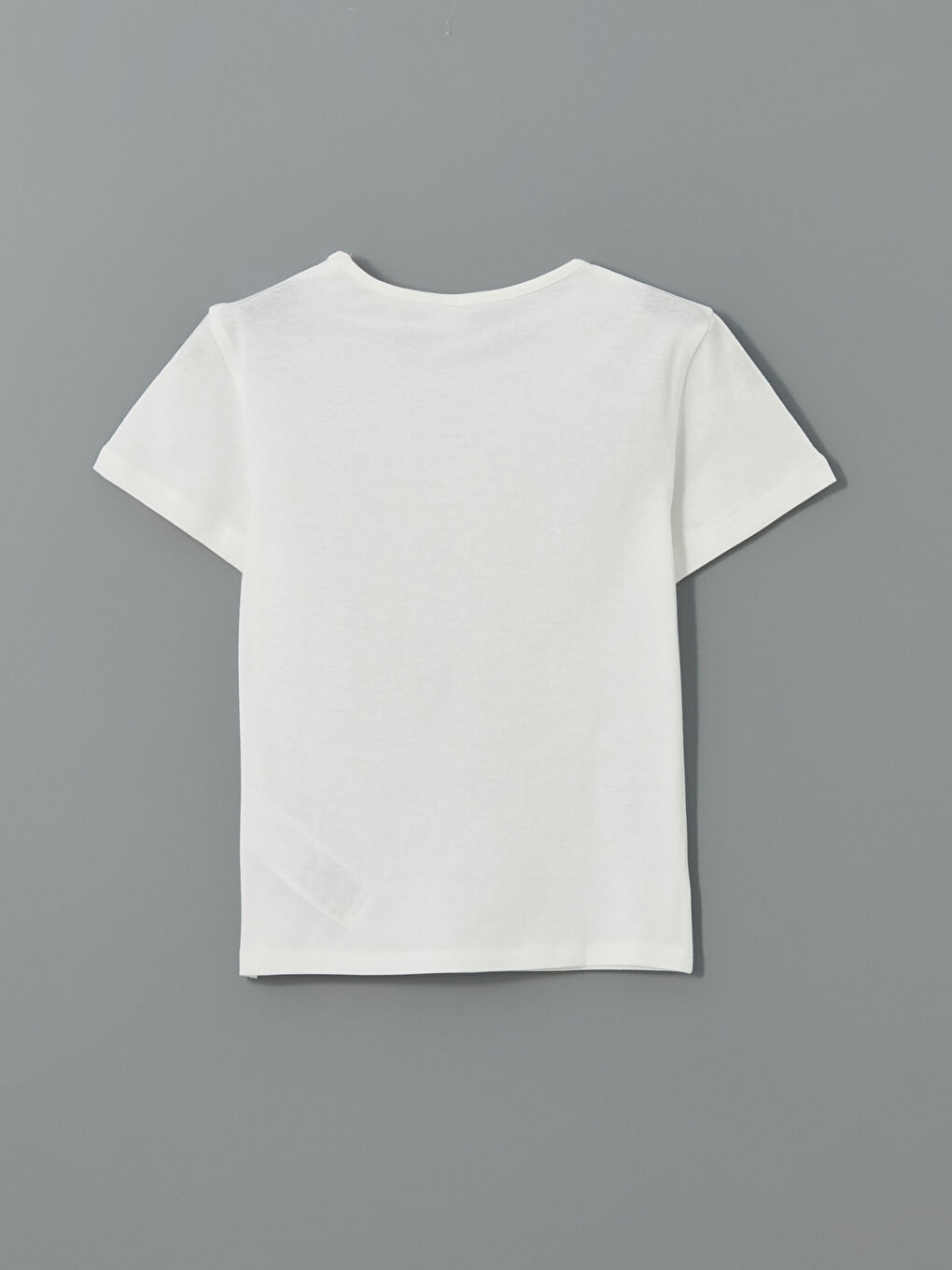 Beyaz Bisiklet Yaka Baskılı Kız Çocuk Tişört-1