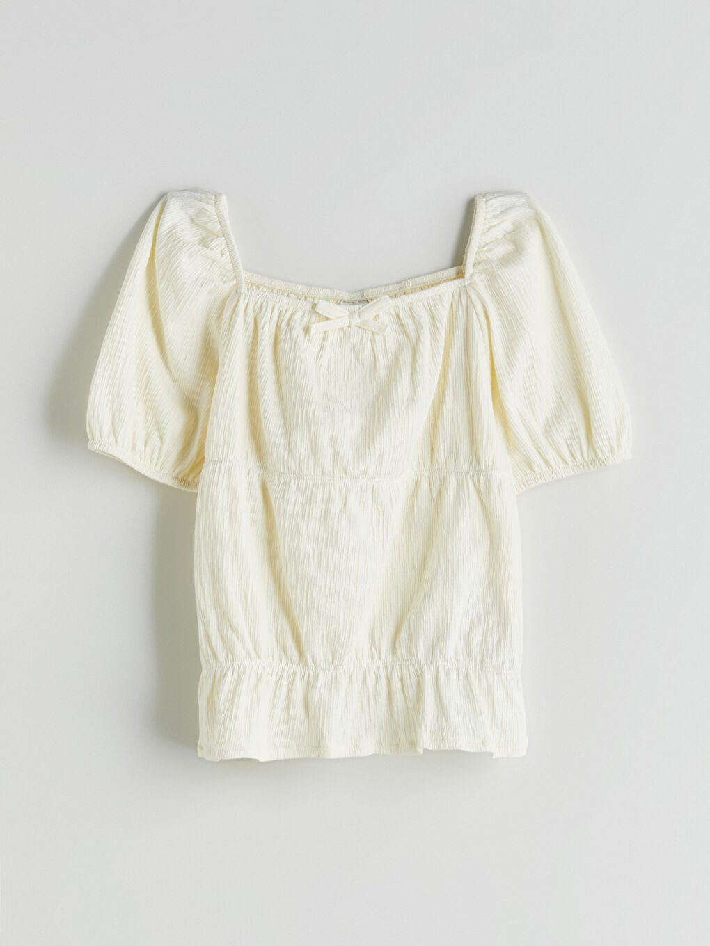 Ekru Kare Yaka Kız Çocuk Tişört-2