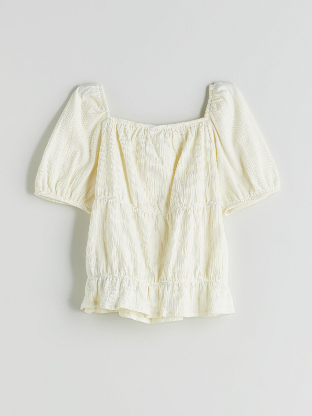 Ekru Kare Yaka Kız Çocuk Tişört-4