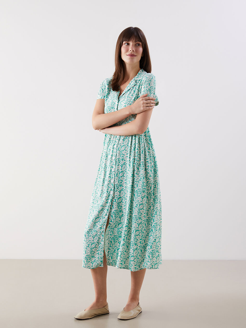 LCW Comfort Floral Shirt Dress -S5FD61Z8-LRR