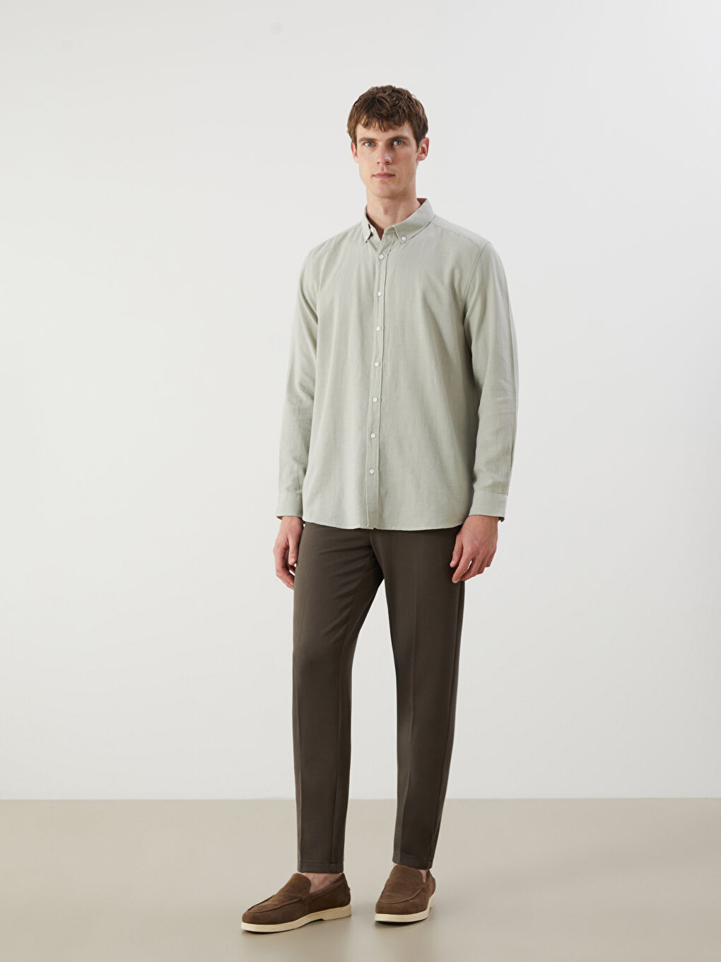 Yeşil Slim Fit Uzun Kollu Armürlü Erkek Gömlek-1