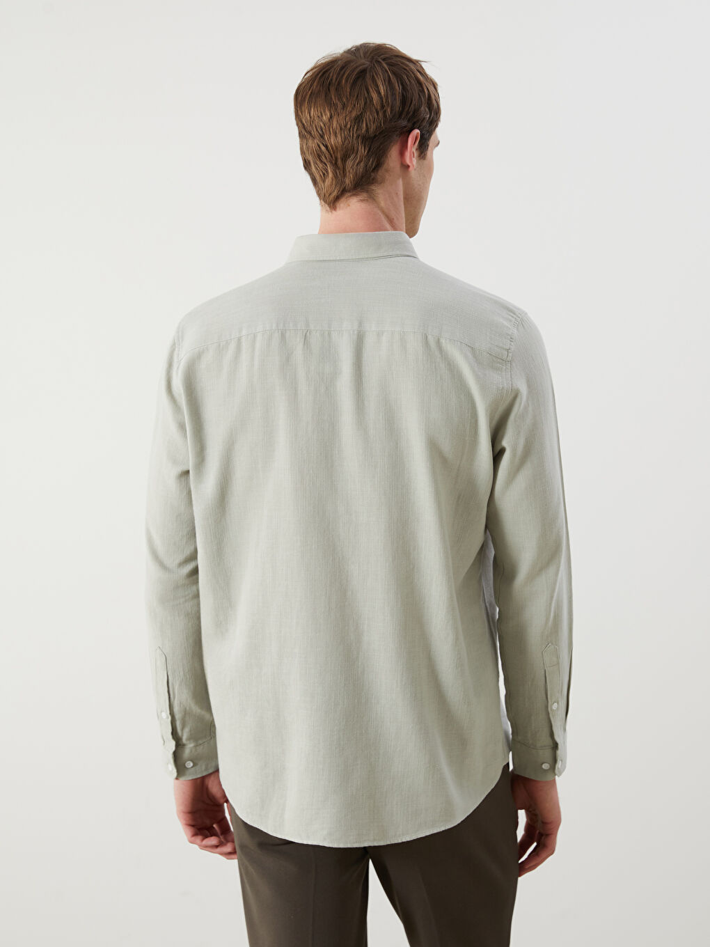 Yeşil Slim Fit Uzun Kollu Armürlü Erkek Gömlek-3