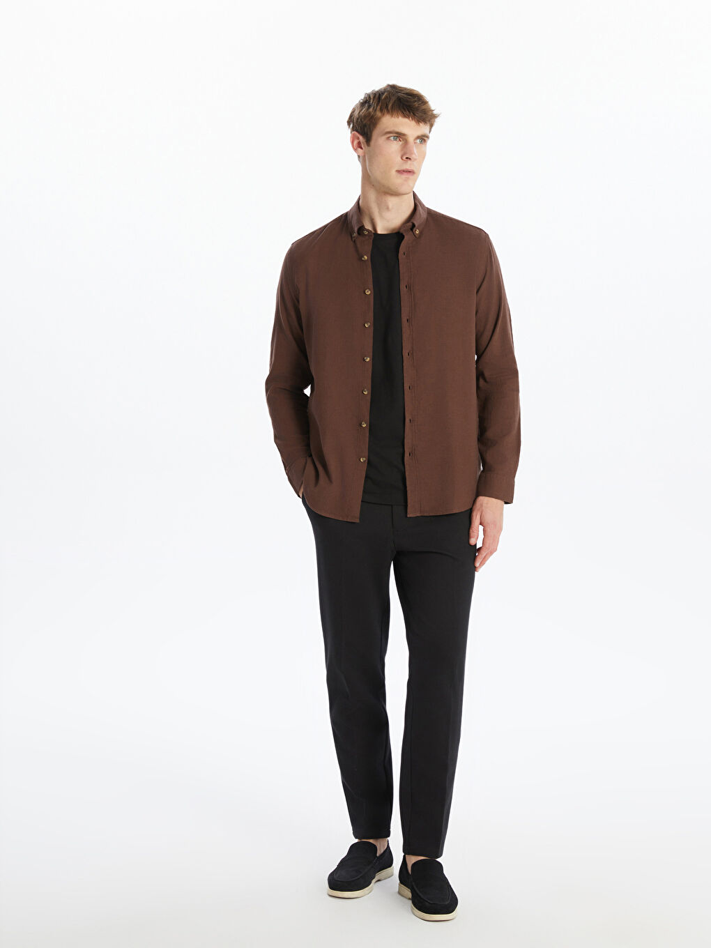 LCW Vision Slim Fit Long Sleeve Dobby Men's Shirt -S5FD87Z8-YHF