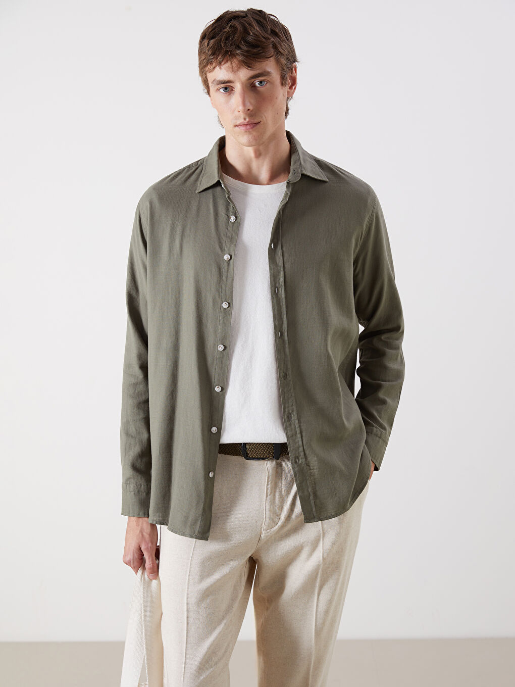 Yeşil Slim Fit Uzun Kollu Armürlü Erkek Gömlek