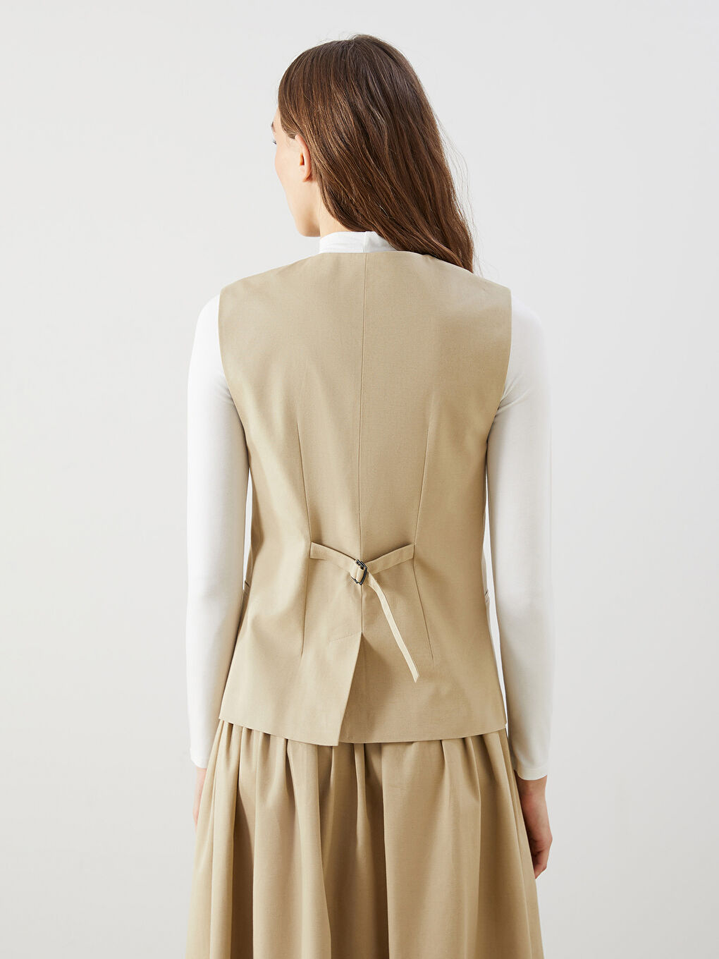 V-Neck Linen Blend Women’S Classic Vest -S5FE01Z8-D1N