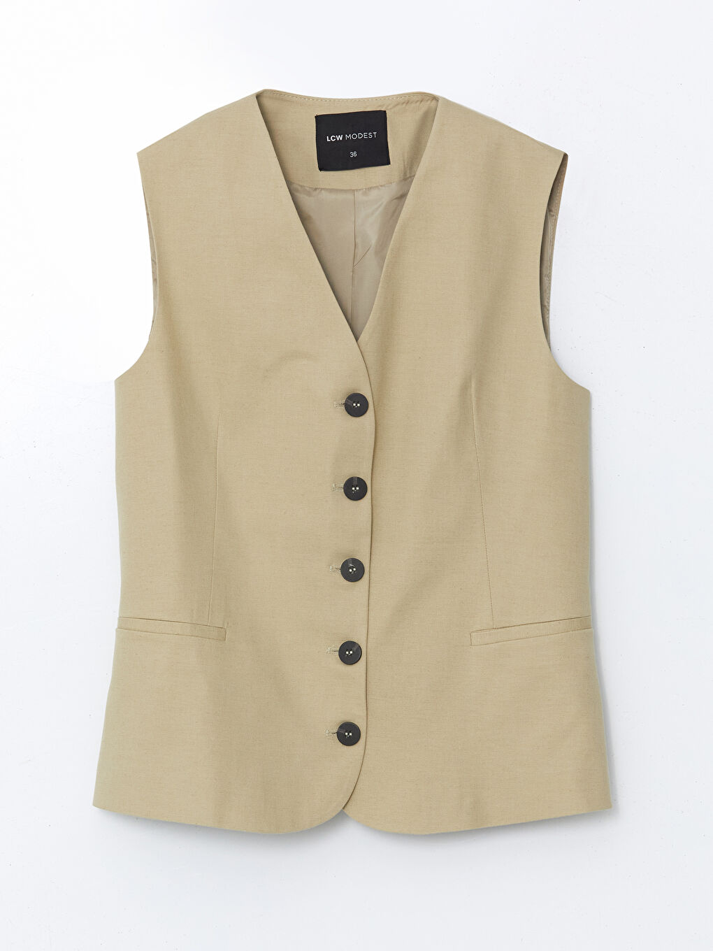 V-Neck Linen Blend Women’S Classic Vest -S5FE01Z8-D1N